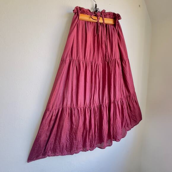 Vintage Tiered Maxi Skirt Urban Rayon Rouge Crinkle Semi Sheer Boho Peasant Sz S - Picture 7 of 9